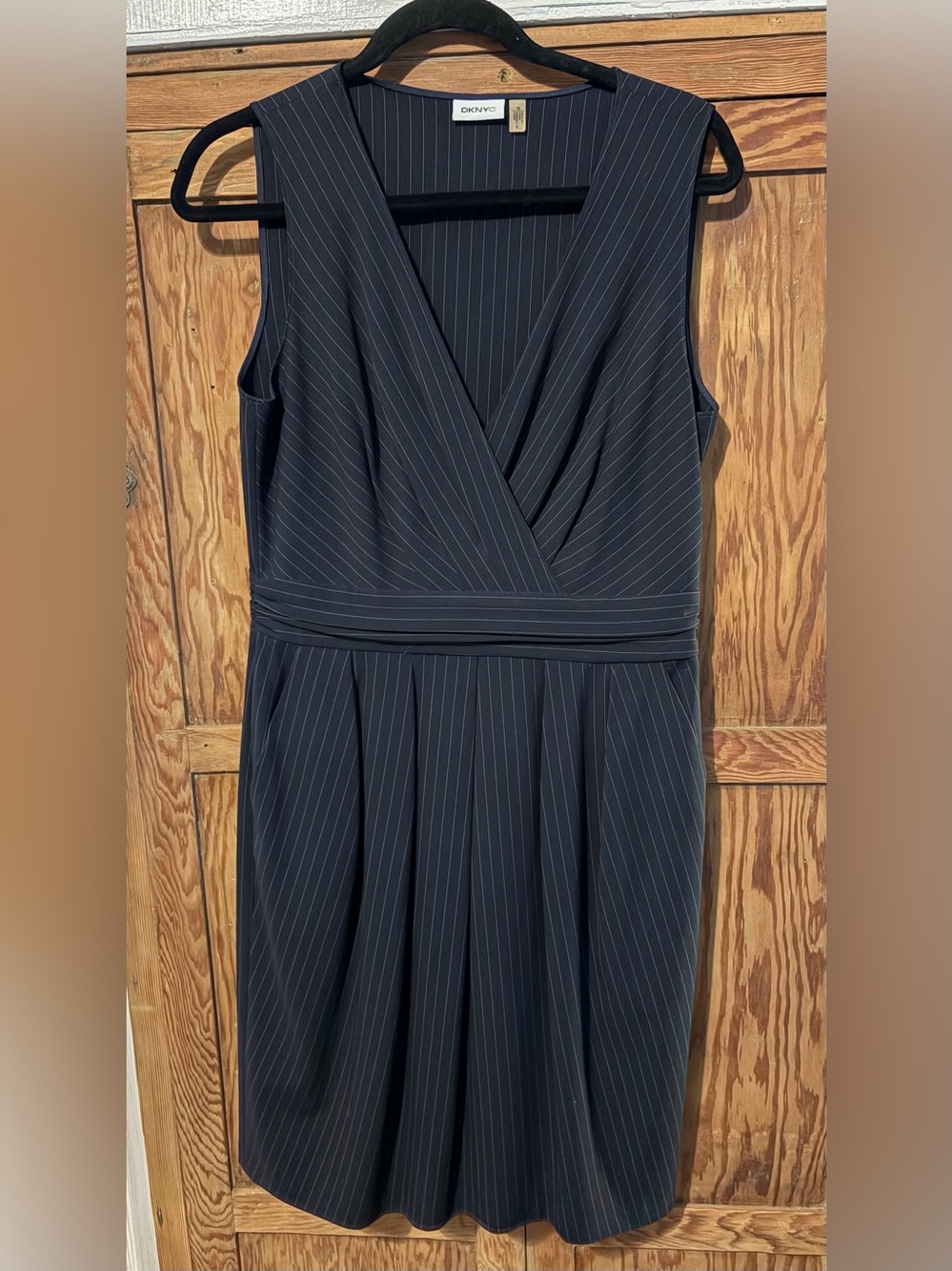 DKNYC Navy Pinstripe V-Neck Midi Dress. Women’s size 10. Excellent condition.